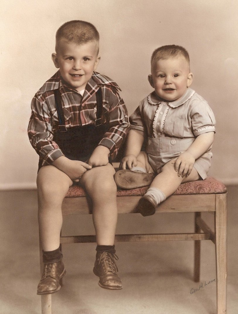 My brother Don (left) and me, taken in 1949. I was soon to lose all that baby fat. View full size.
