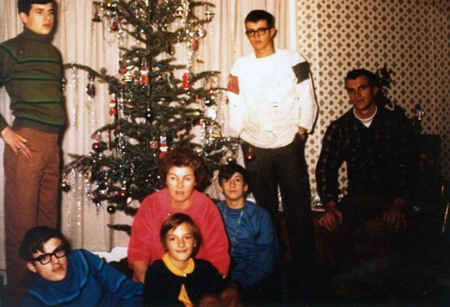 Christmas in the Dostie household, Week's Mill, Maine. My wife's father Richard is on the far right in the checkered shirt. Love the skimpy trees back in the day. View full size.