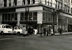 Taken in downtown Portland, OR, in mid 1960s. The Kress's on the corner is now a Williams-Sonoma. View full size.
Not much has changedThe cars and the signs are different. Otherwise, I never would have known this was over 40 years old!
(ShorpyBlog, Member Gallery)