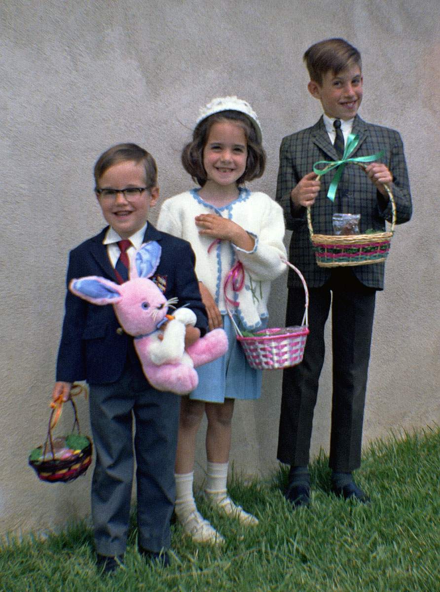Easter, 1970. My niece and nephews decked out in their Easter finery and other requisite accouterments. For extra points, pick out the wiseguy. Hint: It's not the Easter Bunny. Scanned from my sister's Kodacolor negative. View full size.