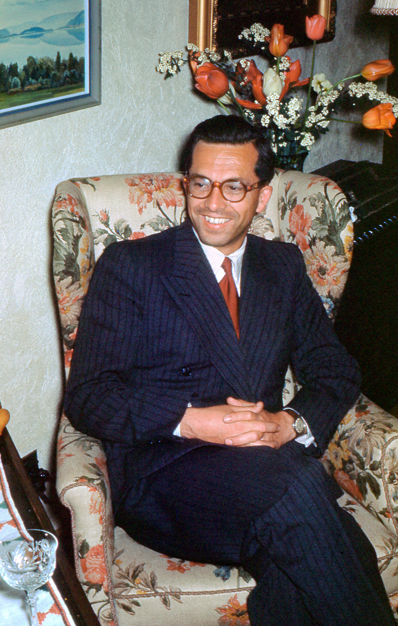 From the same metal box of Kodachrome slides as Dressed to Smoke and These Three comes this portrait of a very nicely dressed man, identity unknown. Year is also unknown but probably late 40's early 50s? View full size.