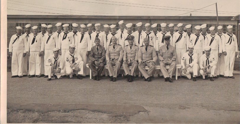 I'm not sure where the picture was taken but this is the crew that my father was with on the "San Juan" during WWII. Photo was taken between 1941 and 1942. That's my dad on the far left, 3rd row. View full size.
