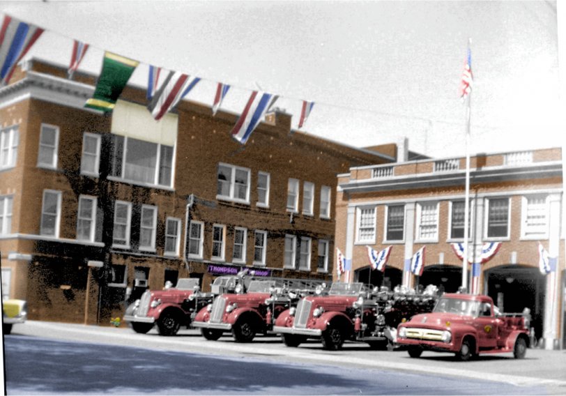 Taken in late 50s or early 60s at the Ilion, New York, fire station. View full size.
