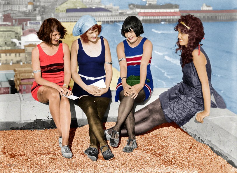 Just had to colorize this Shorpy offering of four women on a rooftop in Atlantic City, circa 1922. View full size.
