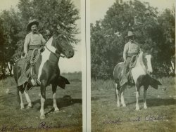 Great Grandpa and His horses - Rainbow and Balthie (?)
Looks like someone colored in the eyes to G-Gpa on the left photo.