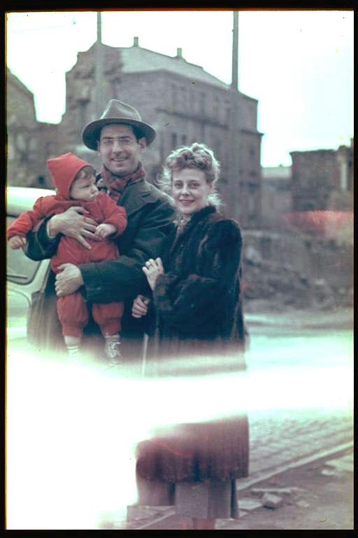 Mother and father and brother first day in Nuremburg, 1947. View full size.
