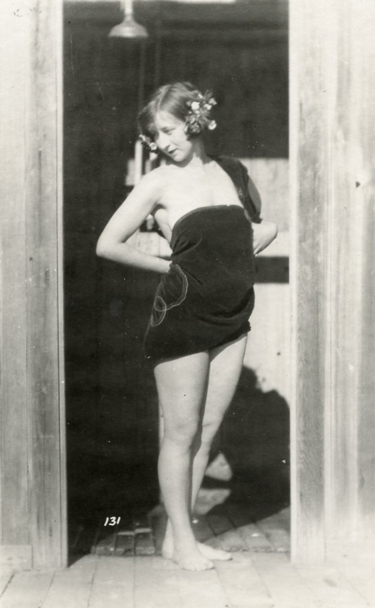 Taken in San Francisco of my mother Gladys Wagner around 1915.  This picture would have been considered risque at that time, and was taken for a "girlie" magazine. View full size.

