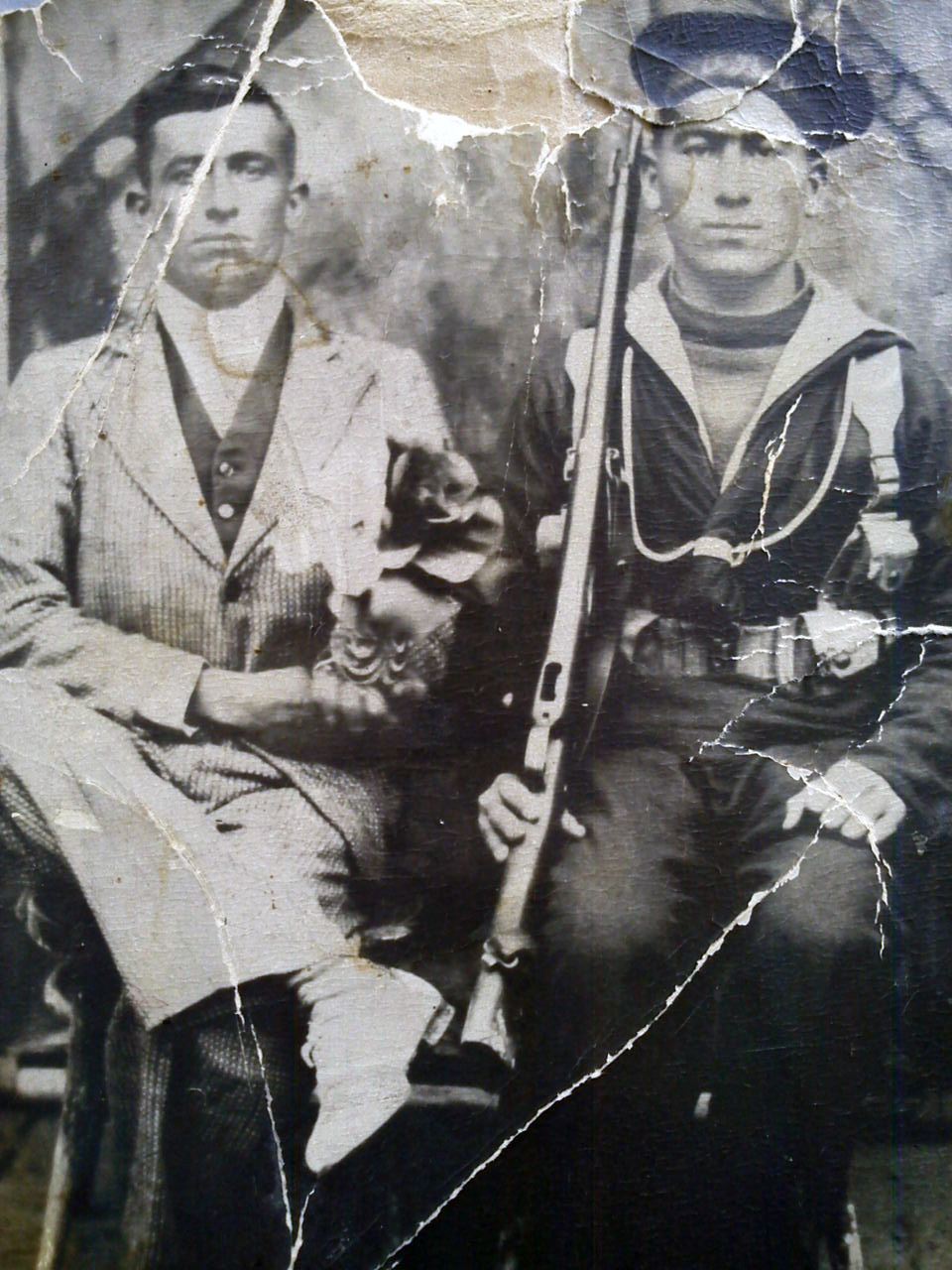 My grandfather shah Weiss (right) and khodakaram (left), Khorramshahr City, circa 1938. My grandfather was a soldier in Abadan and Khorramshahr was in the Imperial Navy. This photo shows him at the age of 20. 