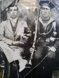 My grandfather shah Weiss (right) and khodakaram (left), Khorramshahr City, circa 1938. My grandfather was a soldier in Abadan and Khorramshahr was in the Imperial Navy. This photo shows him at the age of 20. 
FascinatingGreat pic, great background info.
(ShorpyBlog, Member Gallery)