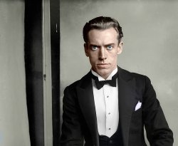 Strikingly handsome. A man's man. Colorized from this photo. Merry Christmas to Dave and everyone at Shorpy. View full size.
(Colorized Photos)
