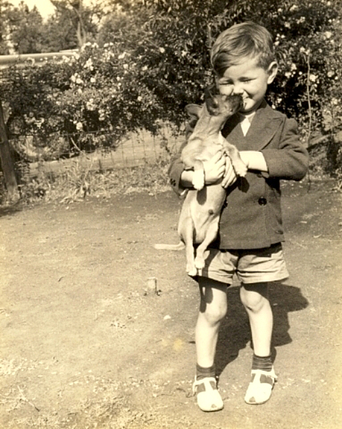 Alabama in 1941.  The dog was a gift to me from a boyfriend of my sister, Mildred Lois Etress. 
