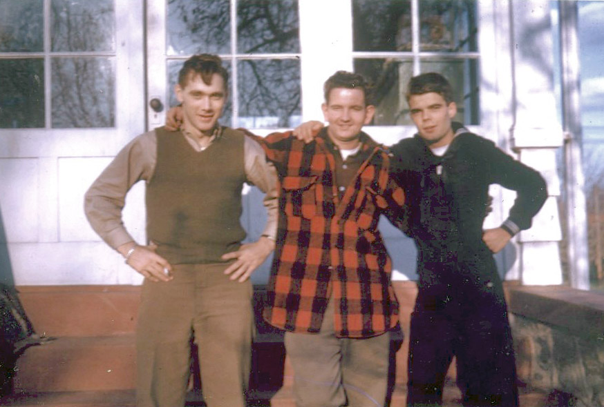 Close friends from the 1942 class of Isaac E. Young High School in New Rochelle, New York.  Robert McKenna, Richard Thoren and Manvel Schauffler prepared to support the WWII effort early in 1944.

Bob fought with an armored division in Europe, Dick worked in a defense plant machining engine components for the Army Air Force, and Schauff served on landing craft during invasions in the Pacific.

Later in life Bob was a professional engineer involved in constructing power plants, Dick died soon after the war of rheumatic fever, and Schauff became a renowned educator of children as a teacher and administrator.