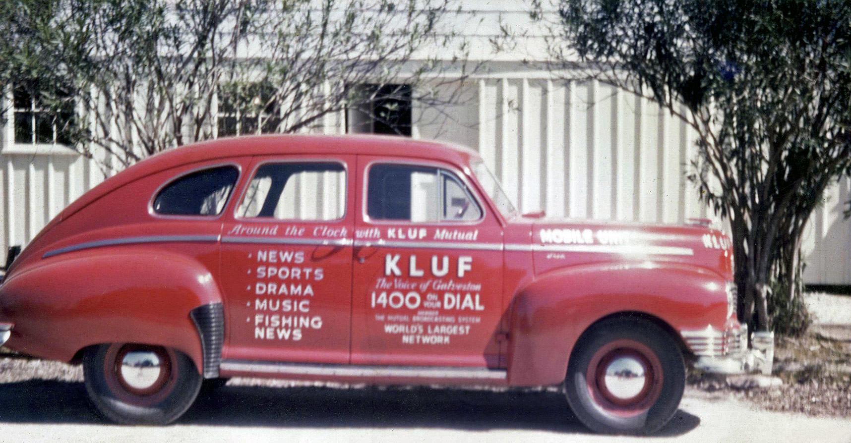 The station car of radio station KLUF in Galveston, Texas. My grandfather, George Roy Clough, founded the station in 1920. He made this photograph. View full size.