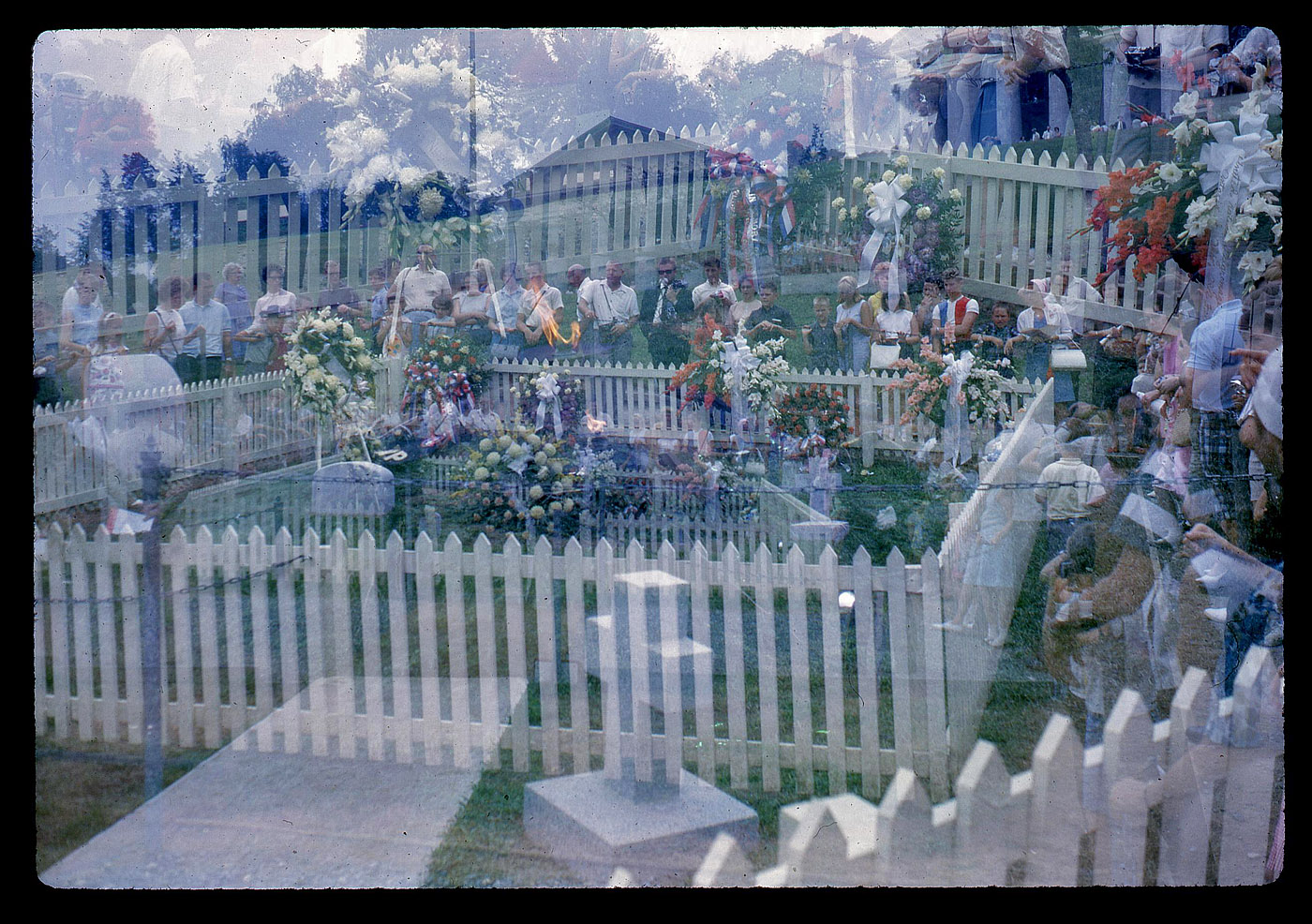 1965 Kodachrome of JFK's gravesite.  I think this is a triple exposure.  I count three fences.  A nice companion piece to the one Dad took earlier in the decade in Miami. 