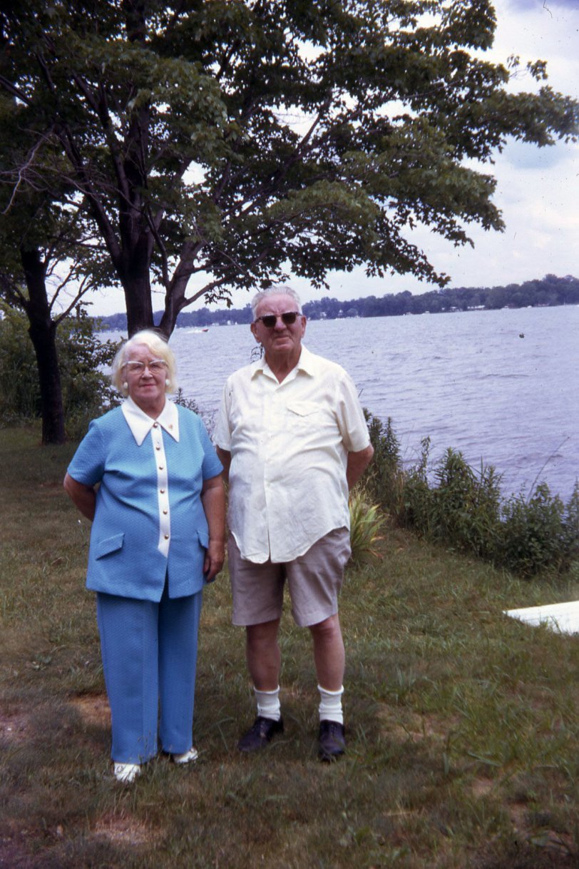 Grandma and Grandpa, the same couple seen in "All Dressed Up in Valparaiso" in 1948. Now the mid to late 1970's at Bass Lake, Indiana.
