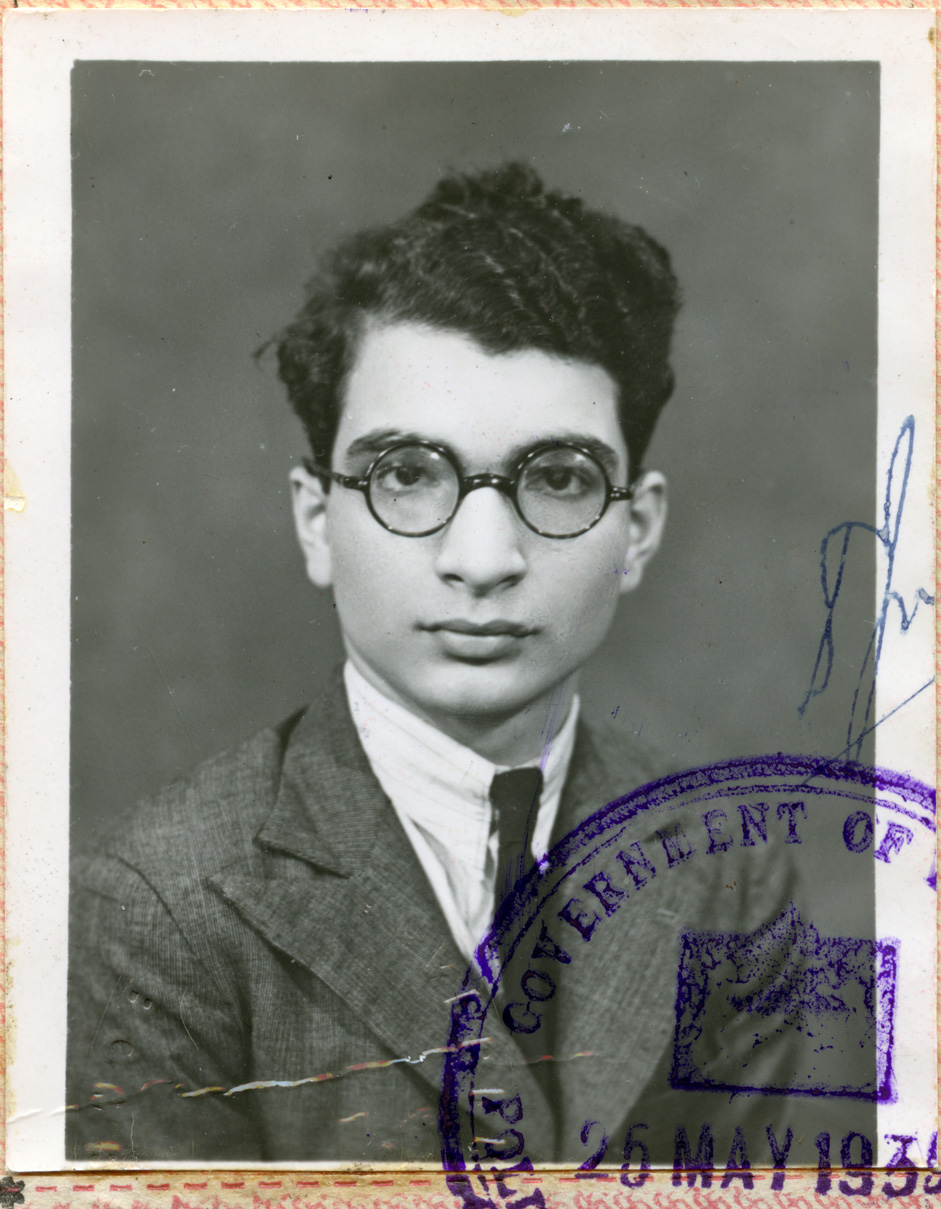 This is the passport photo of my father in 1939. He was traveling to the US to attend MIT. He had to do a year's prep school, at Chauncey Hall in Boston, and entered MIT in the fall of 1940. He attended MIT until he traveled to Canada to join the Canadian Army in August 1942. He was in the Canadian Army, serving in Italy, France, Holland, and Germany until 1945 when he returned to MIT, graduating in June 1947. View full size.