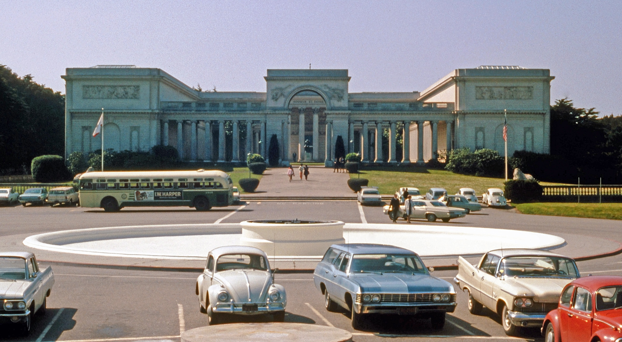 San Francisco, the Palace of the Legion of Honor in March 1969. My shot has a hint of Hitchcock with the older cars and bus. View full size.