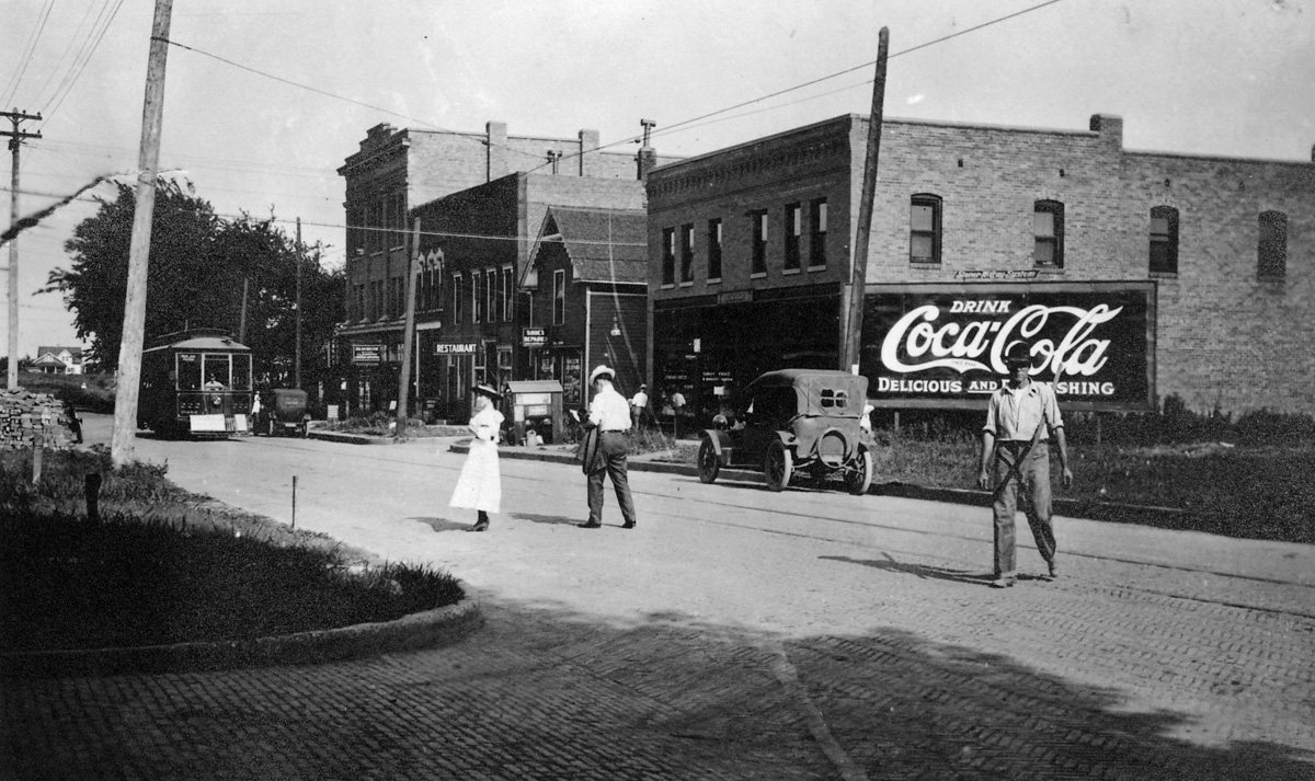 Small town main street somewhere in Iowa circa 1916. View full size.