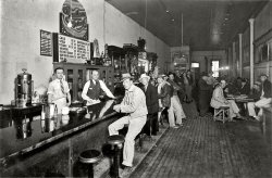 Johnnie's bar, circa 1935, Taylor, Texas (Johnnie is the man on the right behind the bar).