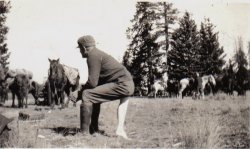 Some people don't have "a leg to stand on" but my uncle had one to sit on!   1931 in the Colorado mountains somewhere around Crawford.  I never did get an explanation of the photo.  It would be interesting to hear where the leg came from.  He made good use of it anyway. 