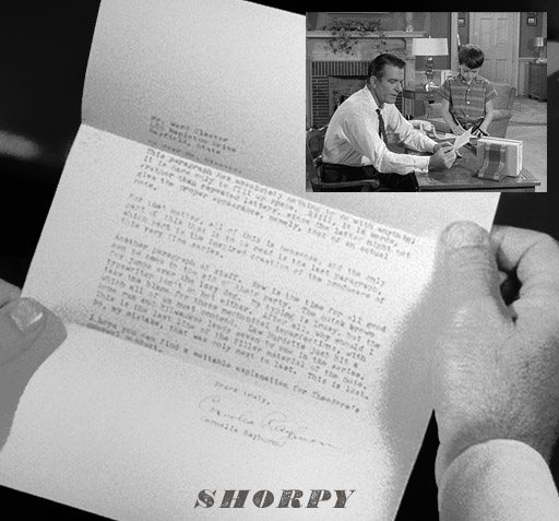 I was watching an episode from the second season (1958-59) of "Leave It to Beaver" tonight when I got to the part where Ward reads a note from Beaver's principal, Mrs. Rayburn. If you freeze-frame the note it says:


Mr. Ward Cleaver
485 Mapleton Drive
Mayfield, State

My Dear Mr. Cleaver:

This paragraph has absolutely nothing to do with anything.
It is here merely to fill up space. Still, it is words,
rather than repeated letters, since the latter might not
give the proper appearance, namely, that of an actual note.

For that matter, all of this is nonsense, and the only
part of this that is to be read is the last paragraph,
which part is the inspired creation of the producers of
this very fine series.

Another paragraph of stuff. Now is the time for all good
men to come to the aid of their party. The quick brown
fox jumps over the lazy dog. My typing is lousy, but the
typewriter isn’t so hot either. After all, why should I
take the blame for these mechanical imperfections, with
which all of us must contend. Lew Burdette just hit a
home run and Milwaukee leads seven to one in the series.
This is the last line of the filler material of the note.
No, my mistake, that was only the next to last. This is last.

I hope you can find a suitable explanation for Theodore’s
unusual conduct.

Yours truly,
Cornelia Rayburn


To judge by the contents (here's the last line, whoops, no, HERE's the last line) whoever did this folded the note first, to mark the middle third of the paper, then put it in the typewriter, started the body of the letter at the first crease and banged away until he had enough to fill out the middle section.

The Lew Burdette reference would put the date at October 2, 1958 — Game 2 of the World Series between the Braves and the Yankees, and a month before this episode ("Her Idol") aired. I see where this has been referenced elsewhere on the Web but as far as I can tell no one has transcribed the entire letter. Until now!

We now return to our regularly scheduled program. [Postscript: The Jim Letter]

