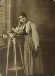 Ma grand mere maternel, Raymonde Marie, Lille, France, 1912. View full size.
Raymonde MarieVery pretty woman. I hope you didn't mind that I repaired and colorized this photo. Rich
(ShorpyBlog, Member Gallery)
