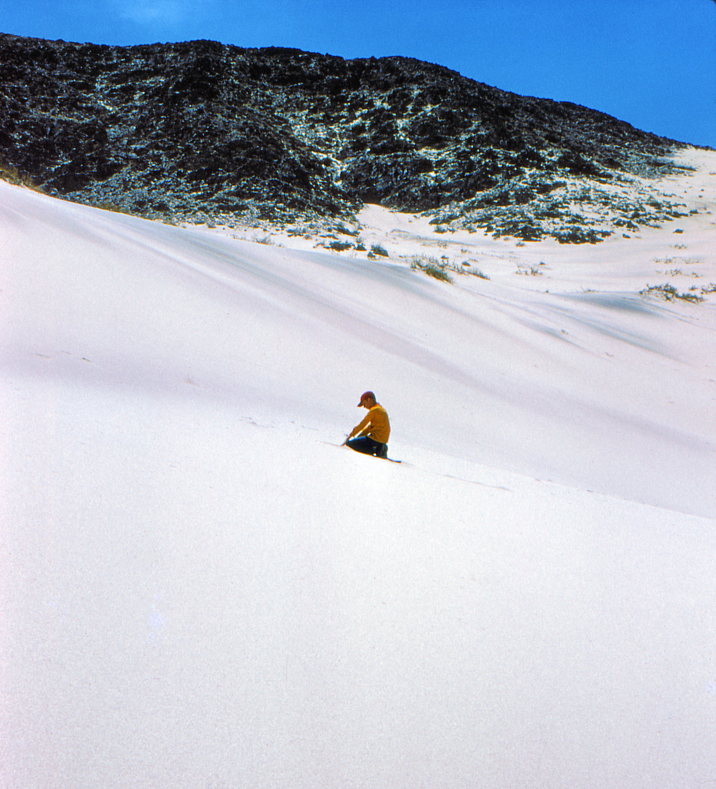 I don't know who or where this is. At first I thought it was snow but my brother argued it's sand. The date of the slide is May but it may have been taken earlier in the year to fit in with my snow theory. 35mm Kodachrome slide. View full size.