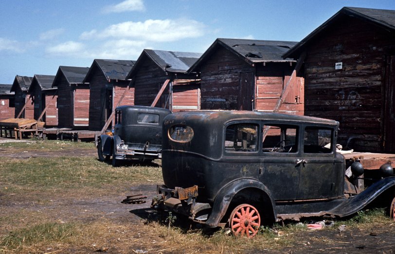 Houses and abandoned cars of migratory workers in Belle Glade, Fla., January 1941. View full size.
