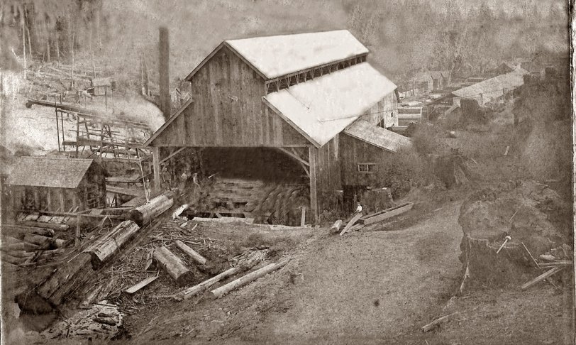 This is lumber mill in Glendale Humboldt County, Calif. Someone had written on the picture "first picture of the mill, 1883," this is about the time it was built. In the foreground you can see the logs coming out of the log pond. This photo had a lot of damage on the top third, I cleaned it up the best I could. Photographer is unknown.
