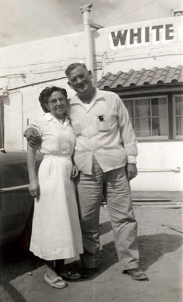 My grandparents outside thier cafe in Las Cruses, New Mexico, early 1950s.  
