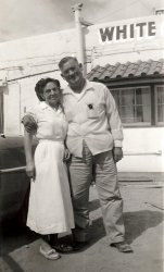 My grandparents outside thier cafe in Las Cruses, New Mexico, early 1950s.  
(ShorpyBlog, Member Gallery)