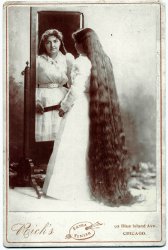 The back of this cabinet card is labeled in pencil, "Miss Taylor, hair 6 ft 6 inches long."  