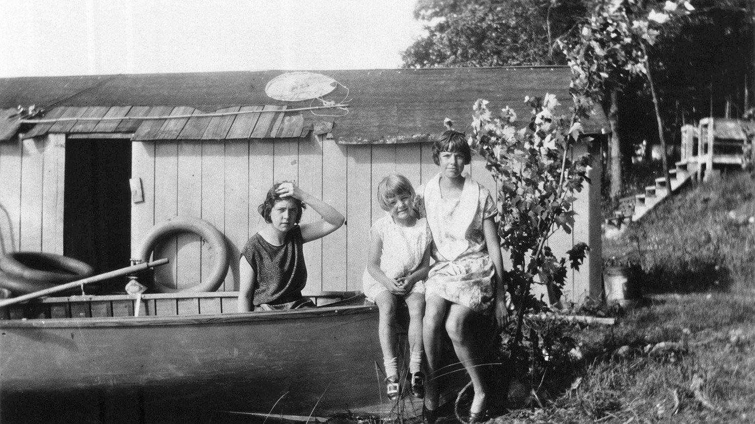 Labeled Mary Jo and Pell Girls, 1929. My mother-in-law Mary Jo in boat. View full size.
