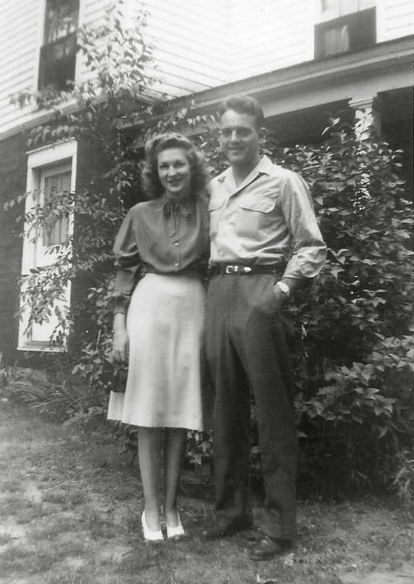 Violet Haase and Gerry Bohn, just before their 1947 wedding in Hancock WI. 
