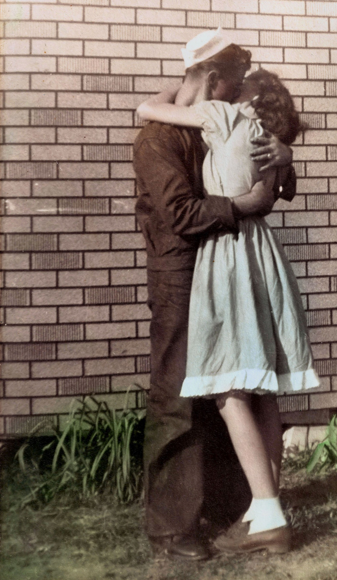 This is an image of my mother and her first husband when she was only 16 years old. He was home on leave from the Navy and this photo was taken in Joiner, Arkansas around 1946. View full size.
