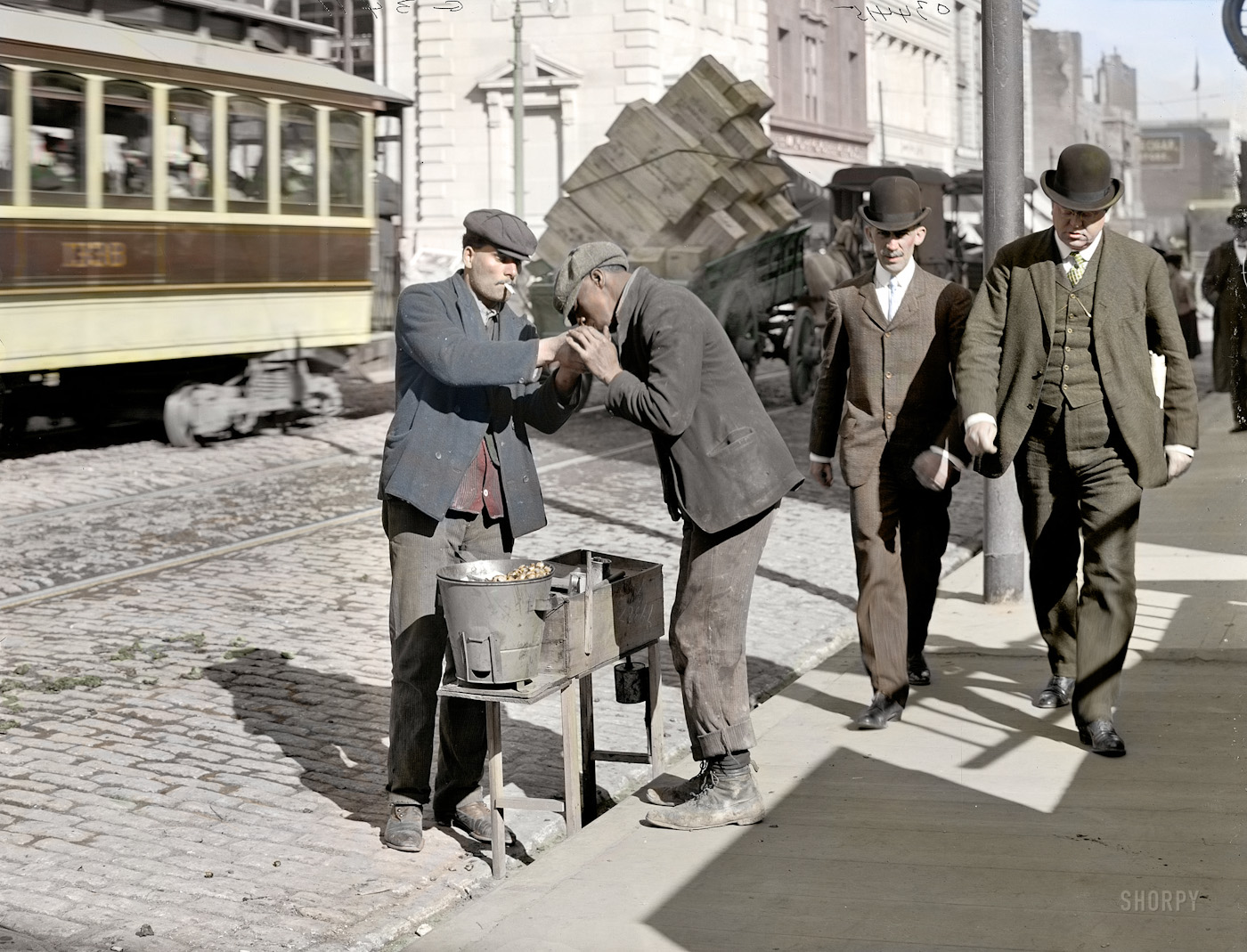 Colorized version of "Chestnuts Roasting: 1905."