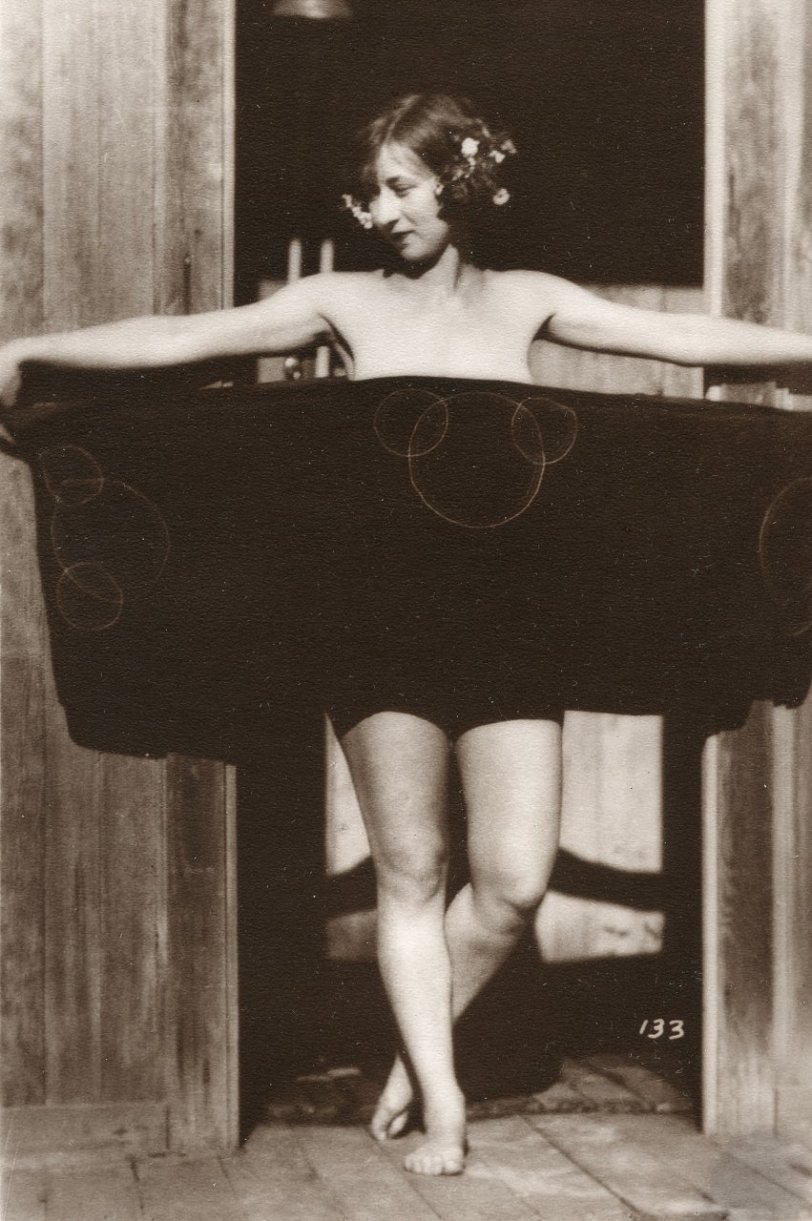 Taken in San Francisco around 1916 of my mother, who was forced to go to work to support her mother when her father died.  In those days, these pictures were very racy. View full size
