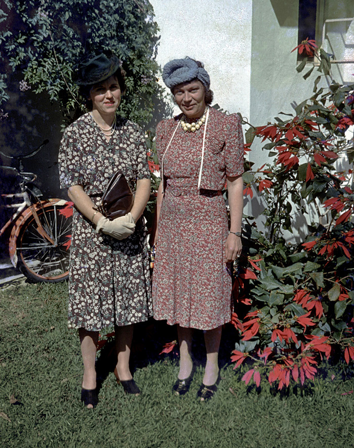 "Me and Mrs. Grillo." Circa 1948 Anscochrome transparency of my grandmother (on the left) at her house in Miami Shores with Mrs. Grillo, who rented a garage apartment there. View full size.