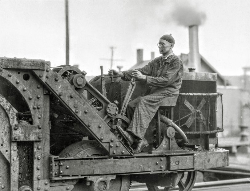 Looks like a track laying machine. Print I found among dozens of photos taken by my grandfather, Charles Townley Chapman. Not sure of the location but fairly certain it was along the Eastern Coast of the United States circa 1900-1910. View full size.
