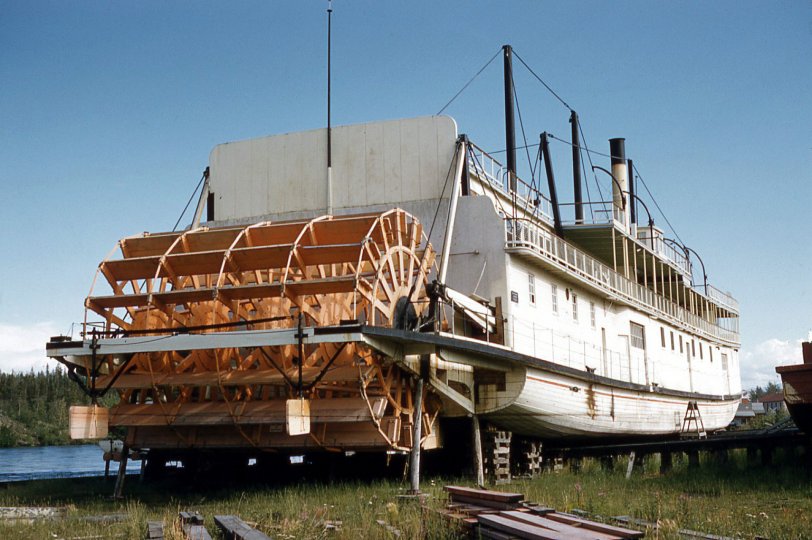 A Kodachrome slide apparently from the late-1950s I found in a thrift store. Looks like it's just had a new paddle wheel installed. View full size.
