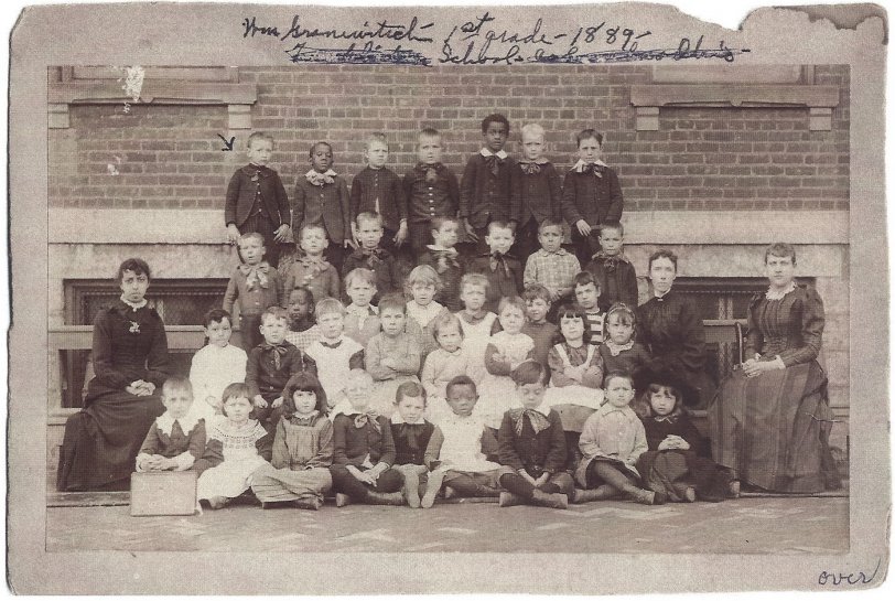 First grade for my great uncle William "Willie" Granewitsch Jr. (upper left corner), Westfield, NY., 1889. Willie arrived in the United States three years earlier on May 15, 1886, aboard the "Wieland". He sailed from Hamburg, Germany with his mother Augusta Kruger Granewitsch, his two younger sisters, Bertha and Henretta, and his uncle Henry Kruger. The family reunited with his father, William Sr. in Westfield, NY. William Sr. had arrivied in the United States eight months earlier on October 24, 1885, aboard the "State of Alabama". View full size.
