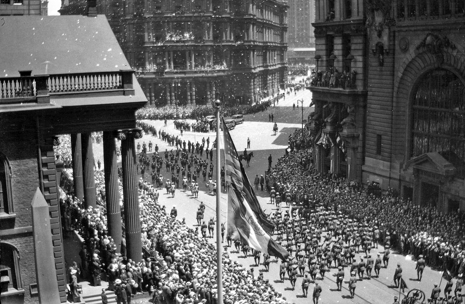 Parade in New York City in the 1920s. Shot 2 of 5 of the parade from an envelope of negatives I bought recently. View full size.