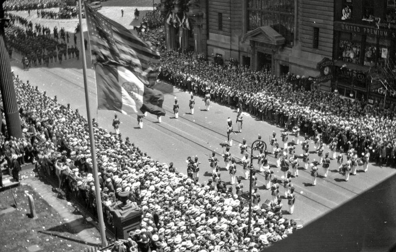 Parade in New York City in the 1920s. Shot 3 of 5 of the parade from an envelope of negatives I bought recently. View full size.
