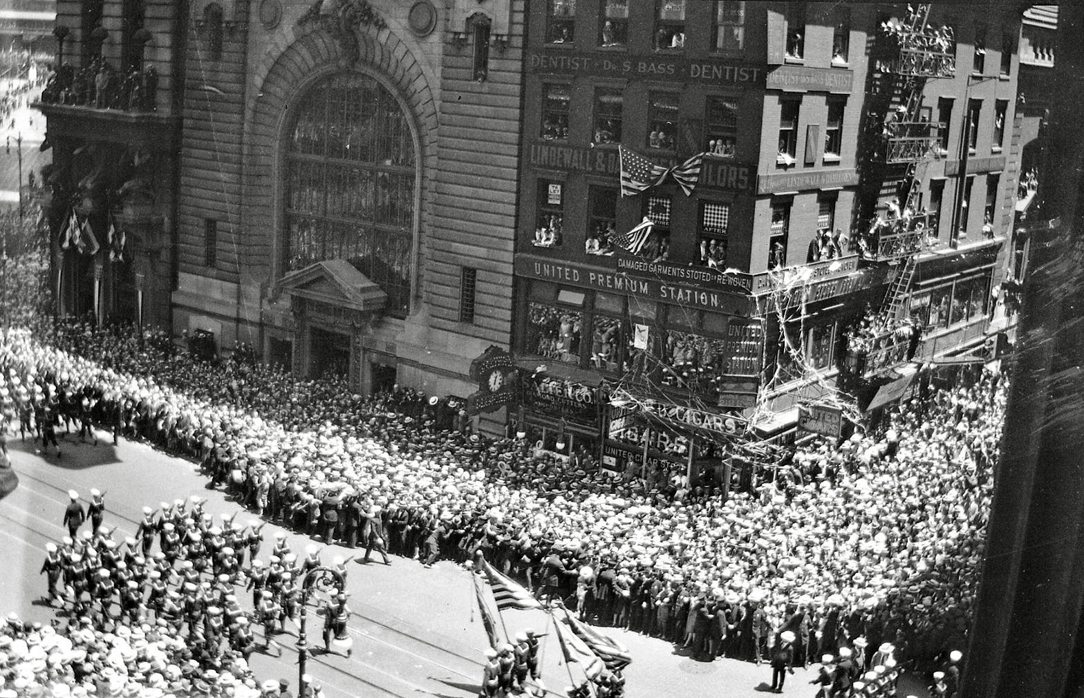 Parade in New York City in the 1920s. Last of five shots of the parade from an envelope of negatives I bought recently. View full size.