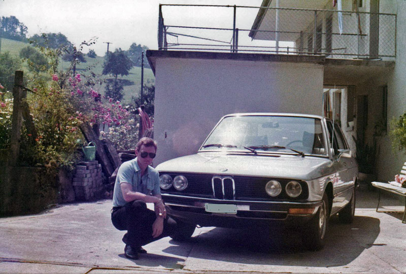 My brother in Switzerland with his first car, a BMW 528i, 1978. He was very proud. View full size.