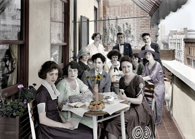 From the Shorpy original. A terrific variety of faces and outfits to work on; love these windows into another time. View full size.
