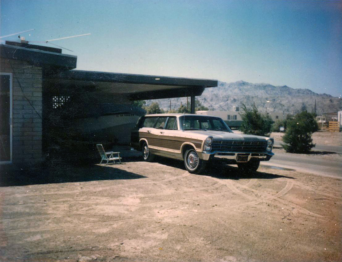 My grandparents' new house after Granddad retired in 1969 to Bullhead City Arizona. I would love to have that station wagon today! View full size.