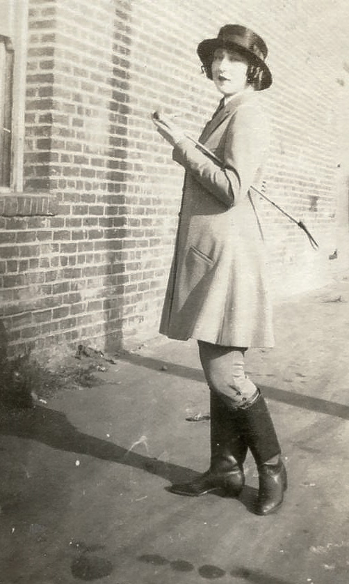 Gladys Wagner modeling a riding habit during the 1920s in San Francisco. View full size.