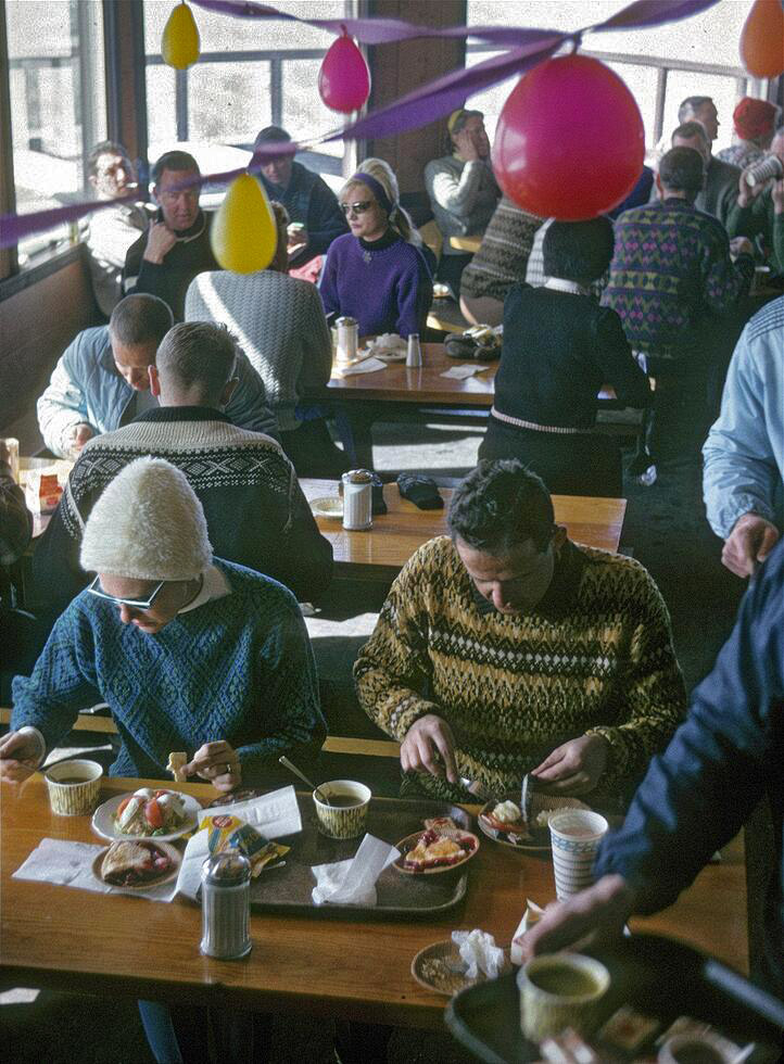Winter 1962-63. Aspen, Colorado. Top of Ajax, observation deck restaurant. 35mm Kodachrome slide.
