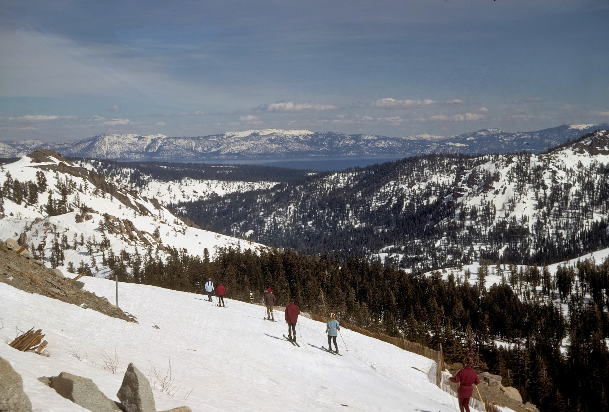 Squaw Valley, 1965-1968, just off the Cornice chairlift. Leica IIIf, f/2 Summicron, Kodachrome. View full size.